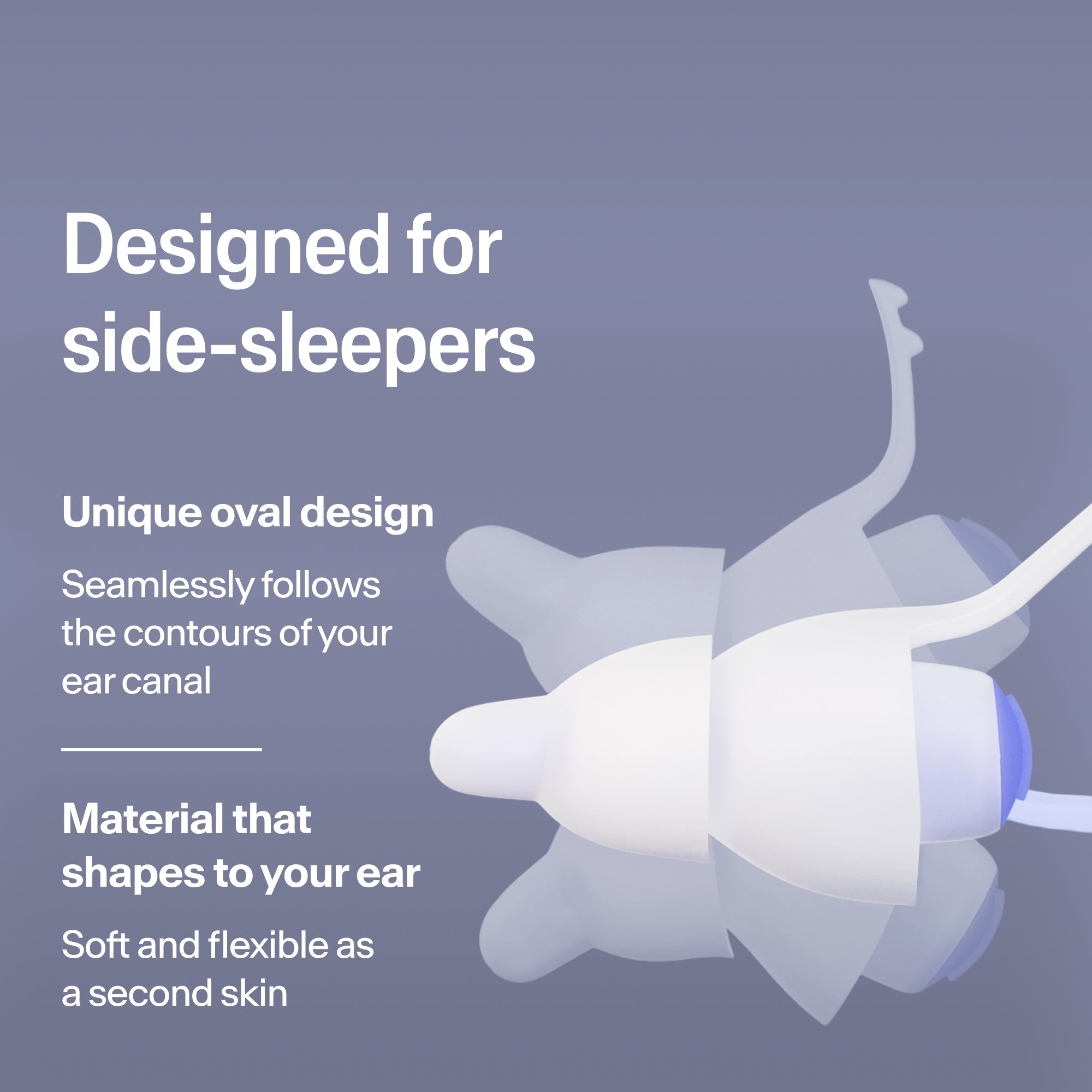 Oval Alpine SleepDeep Multisize earplugs for side sleepers, made of soft, flexible material that shapes to your ear