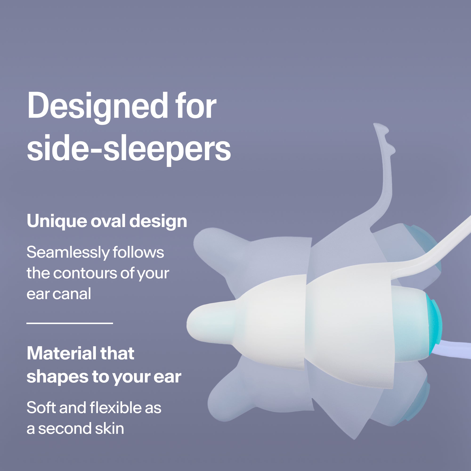 Oval Alpine SleepDeep earplugs in size S for side sleepers, made of soft, flexible material that shapes to your ear