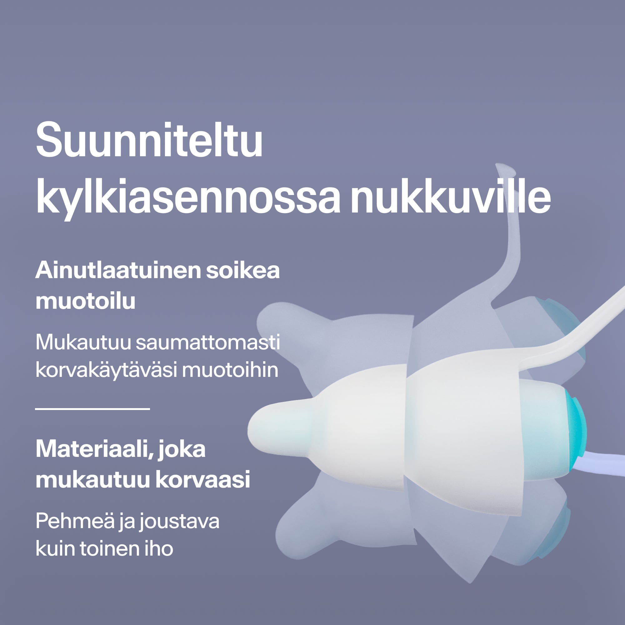 Ovaalit Alpine SleepDeep -korvatulpat, koko S, kylkimakaajille, pehmeää ja joustavaa materiaalia, joka mukautuu korvaan
