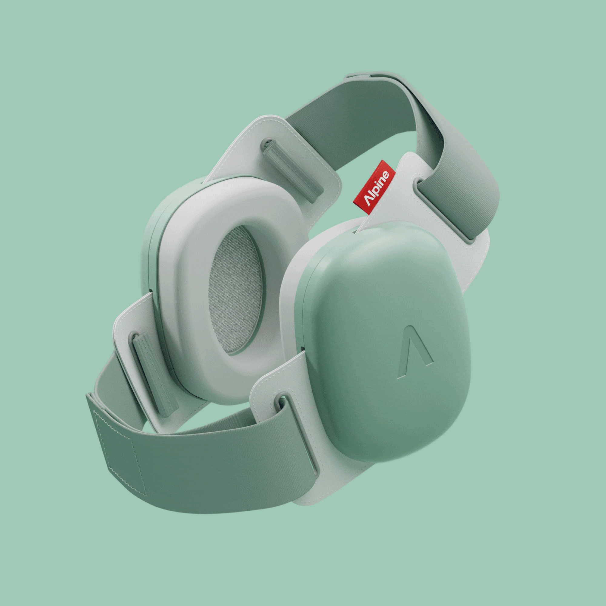 Alpine Muffy Baby ear defenders in sage green, displaying different headband color options