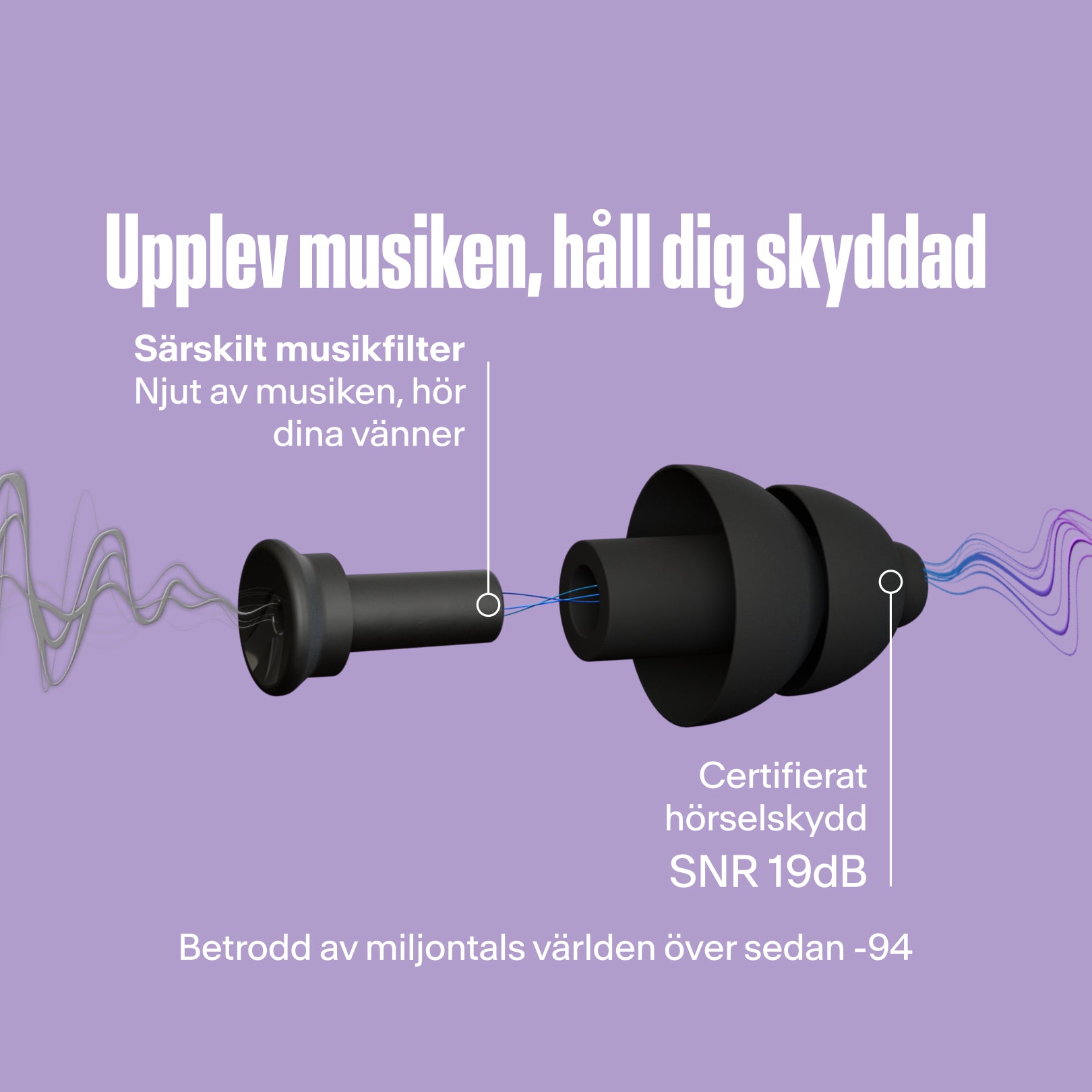 Alpine PartyPlug svart: specialmusikfilter för att höra vänner, SNR 19dB certifierat hörselskydd