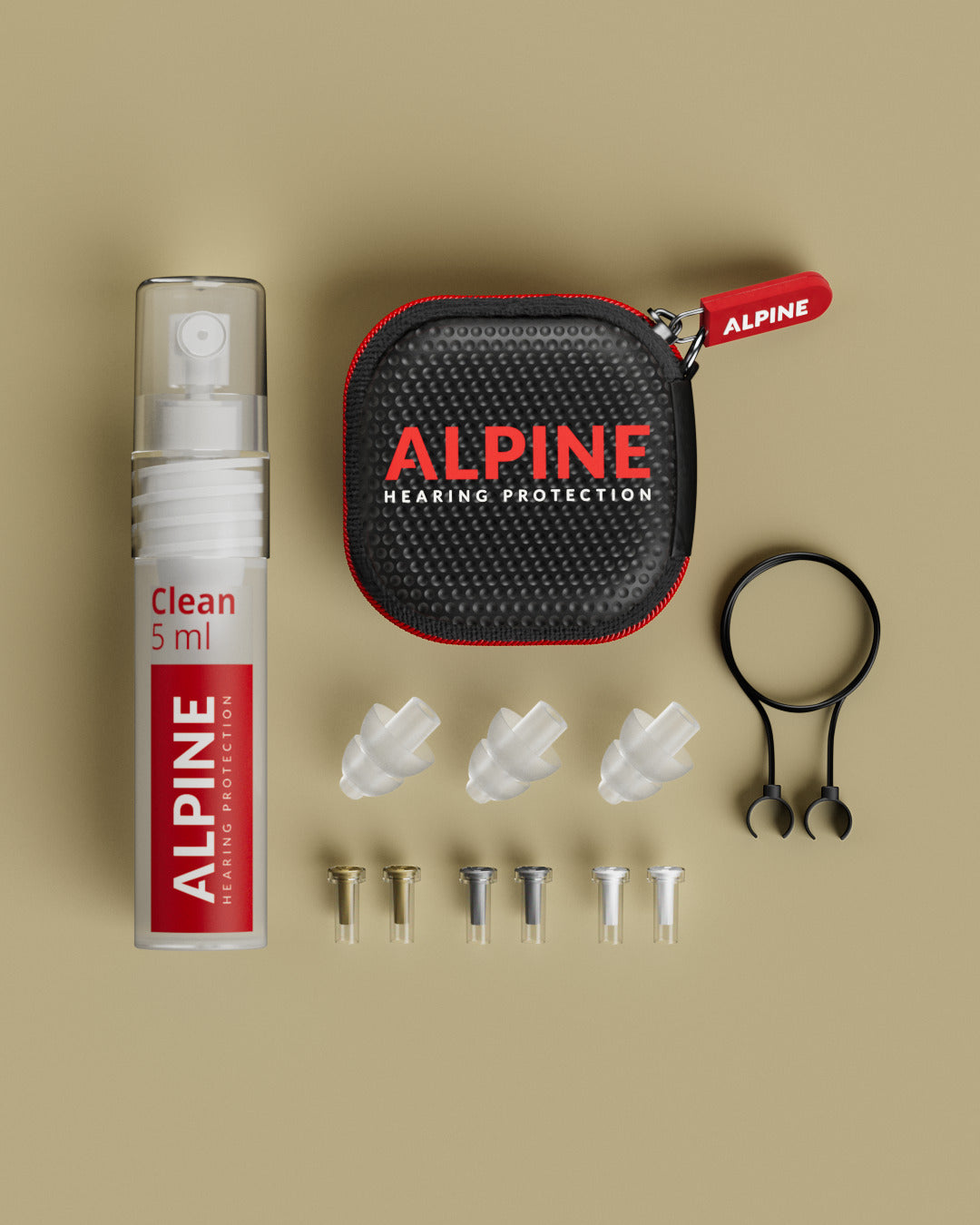 Alpine Music Safe Pro kit with three filters, earplugs, storage case, cleaning spray, wearing cord