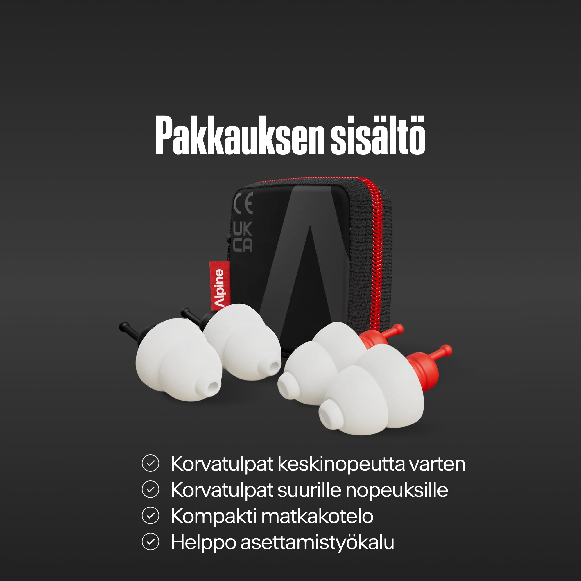 Alpine MotoSafe Duo -korvatulpat ja kotelo tekstin &