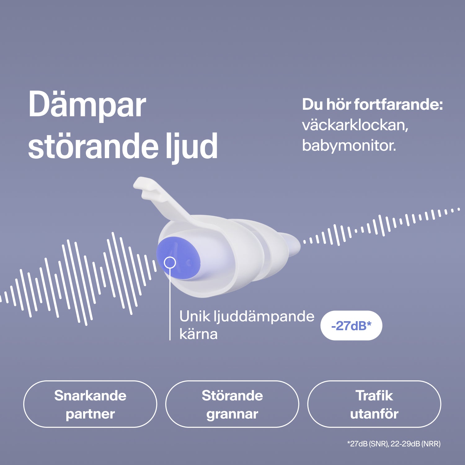 Alpine SleepDeep Multisize öronpropp dämpar snarkning, grann- och trafikbuller med 27 dB, medan väckarklockan hörs 