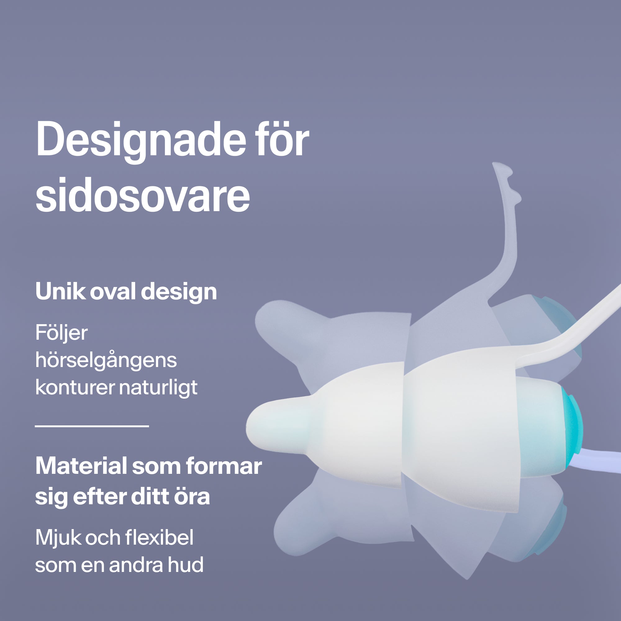 Ovala Alpine SleepDeep öronproppar i storlek S för sidosovare, av mjukt, flexibelt material som formar sig efter örat  